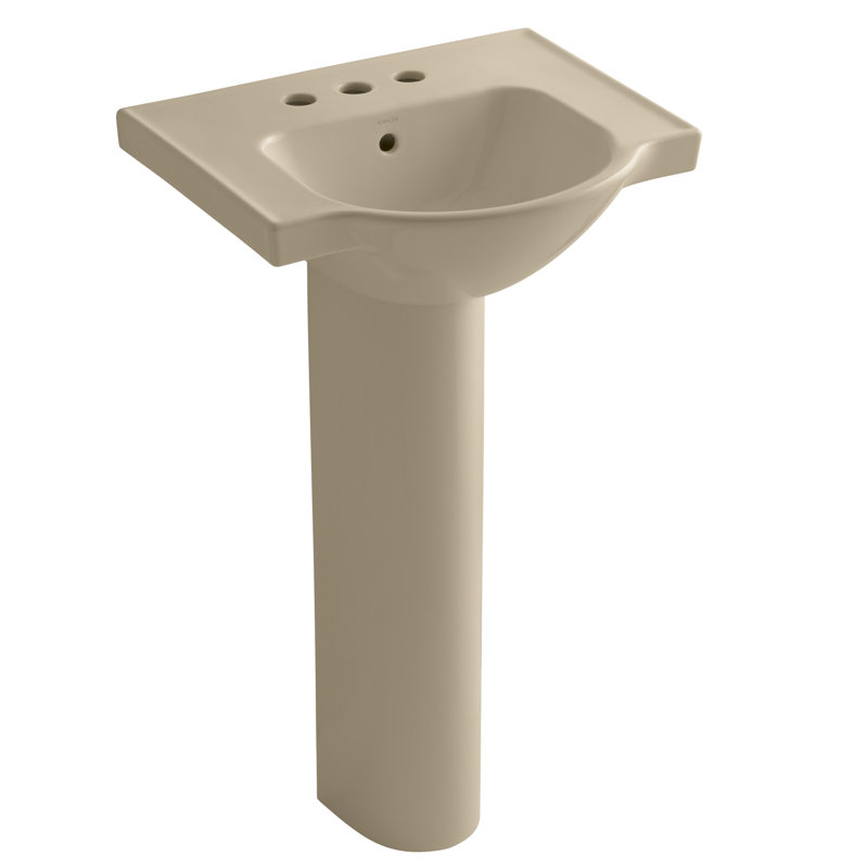 Veer™ Ceramic Pedestal Bathroom Sink with Overflow, Mexican Sand, 35.5" H x 21" L x 18.25" W, 4" Centers