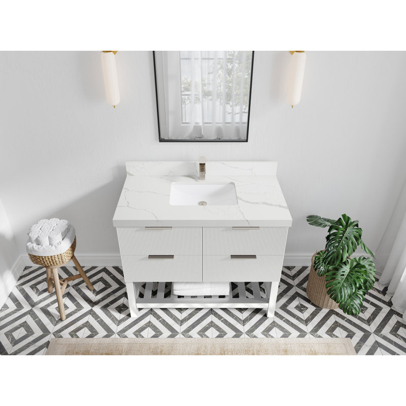 Meuble-lavabo simple 42 po avec plateau en quartz Catalina