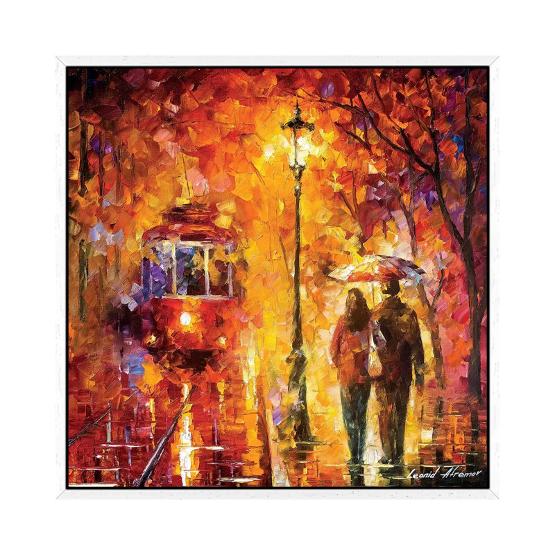 Date By The Trolley by Leonid Afremov - Print on Canvas, White Framed Canvas, 66.04 cm H x 66.04 cm W