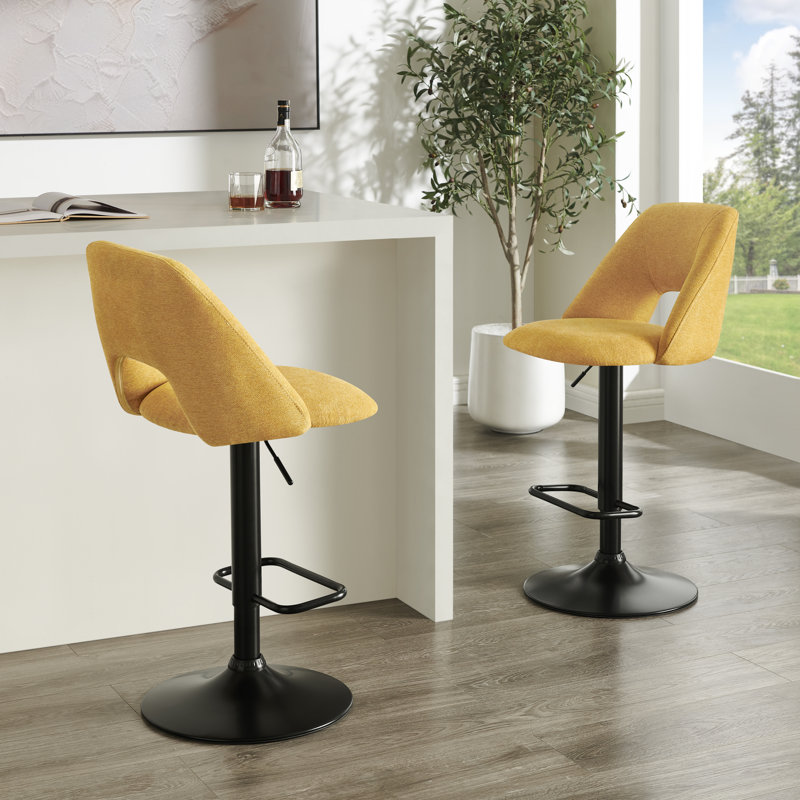 Ensemble de 2 tabourets de bar ajustables contemporains avec sièges rembourrés Rounduv Furniture Nuvia, Jaune