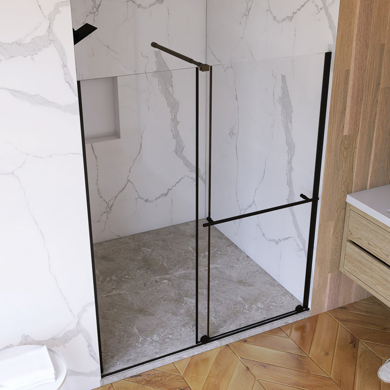 Porte de douche semi-sans cadre H 30 po x l 72 po à finition coulée noir mat