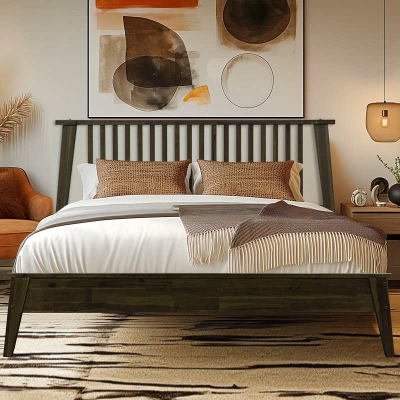 Kristoffer Premium Solid Wood Platform Bed Frame with Headboard – 800 lb Capacity, No Box Spring Needed, Fits All Mattresses