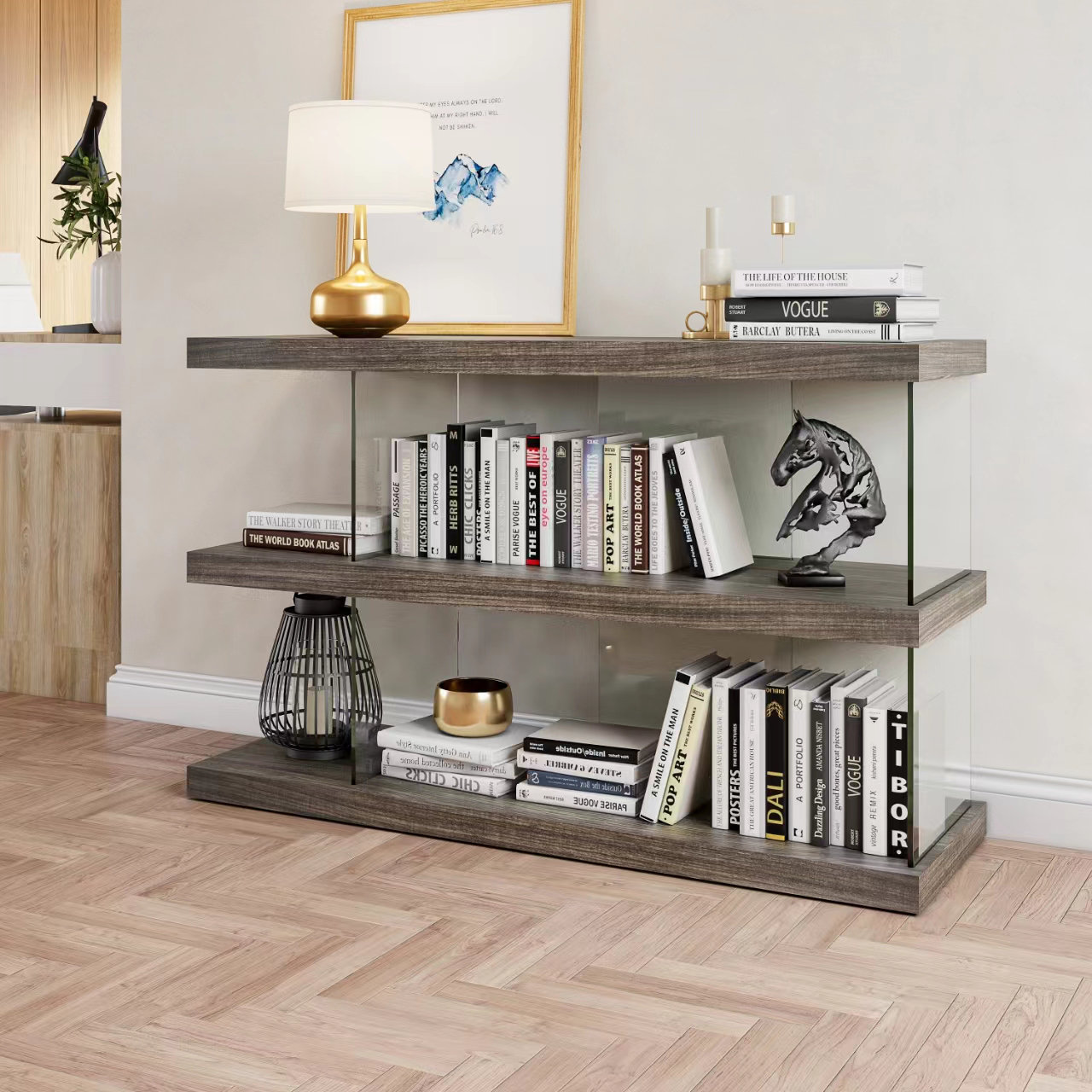 Ivy Bronx Harly Geometric Glass Bookcase | Wayfair