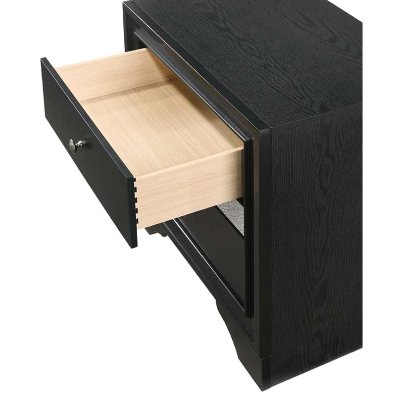 Table de chevet en bois massif - Luxe, 3 tiroirs, noir, avec armoire avec plateau et finition noire moderne