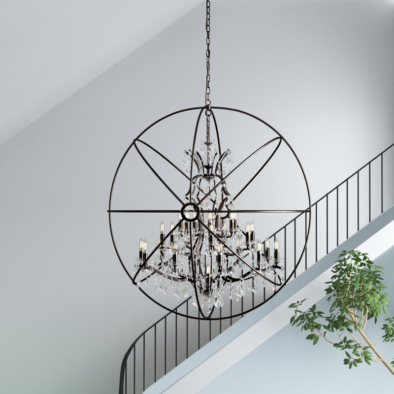 Svante 25 - Light Dimmable Globe Chandelier, Dark Bronze, Crystal (Clear)
