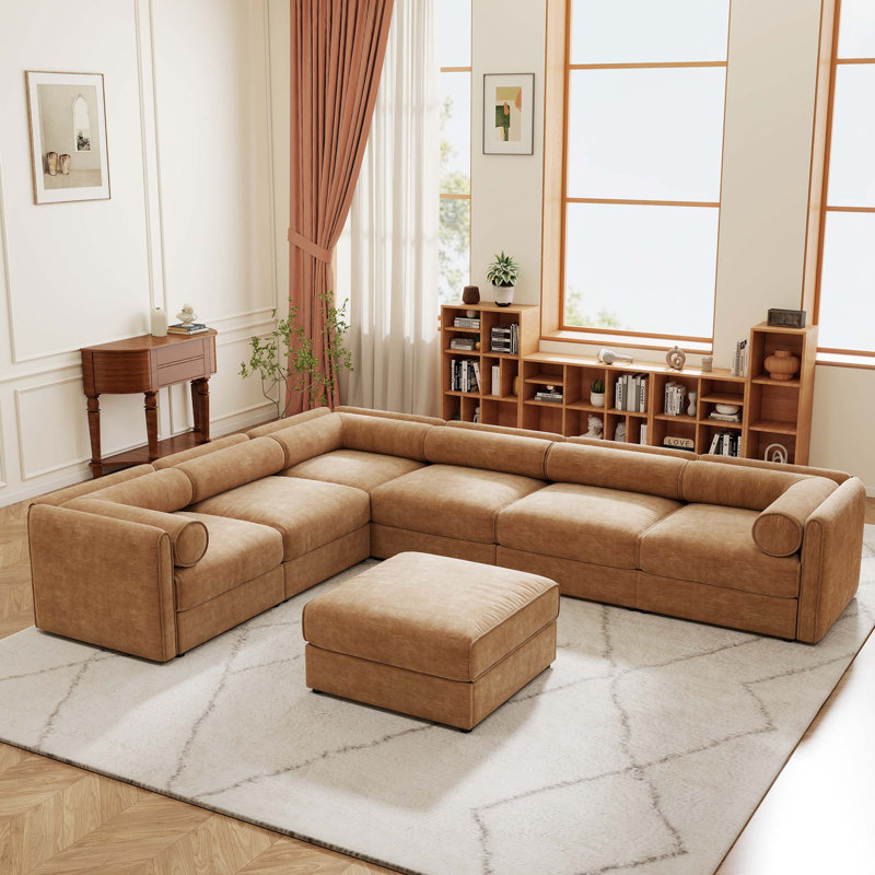 Canapé modulaire moderne 6 pièces avec rangement en chenille douce de style contemporain Cylindrica pour le salon