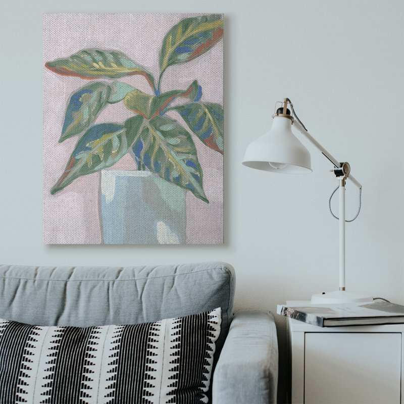 " Potted Plant Pink Green ", Wrapped Canvas, 36" H x 48" W