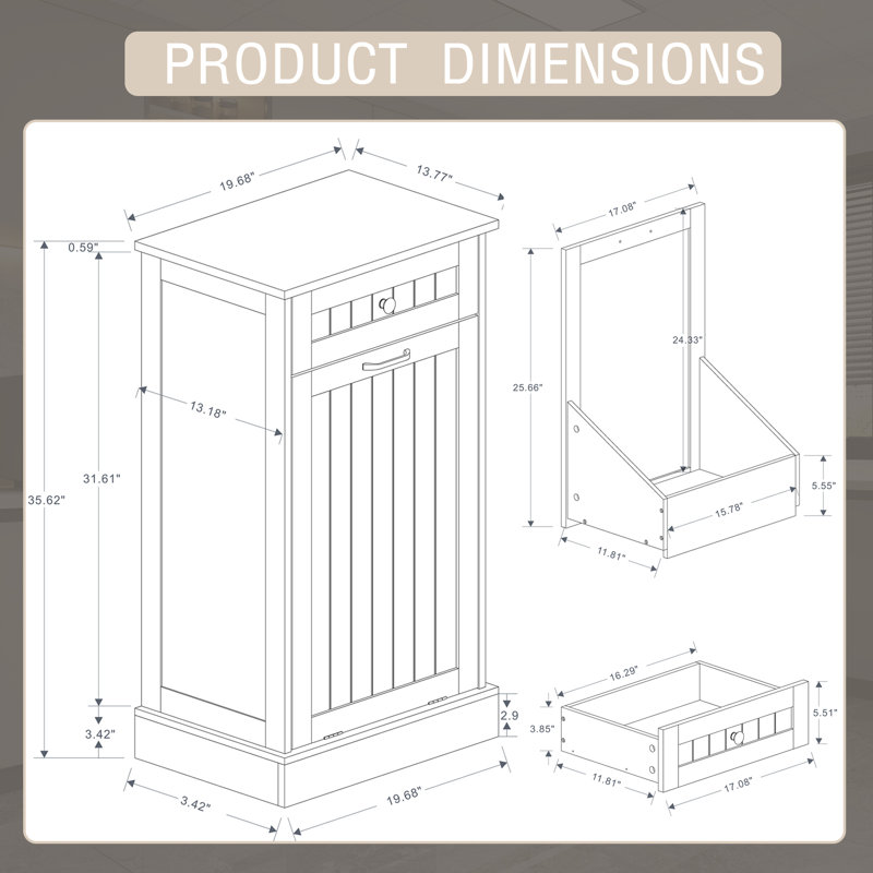 Armoire à linge inclinable à un compartiment 35,6 "avec tiroir pour cuisine et salon, Blanc