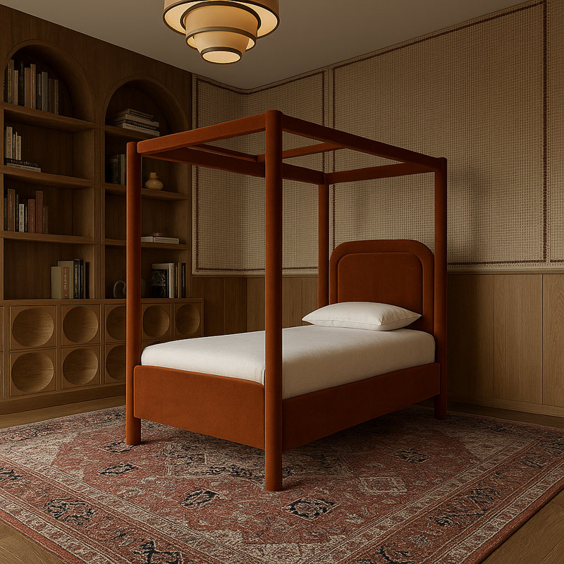 Lit tapissier Salina, Simple, Velours cognac