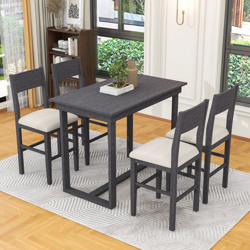 Ensemble de table de salle à manger 5 pièces à hauteur de comptoir rustique avec 4 chaises rembourrées pour petite salle à manger