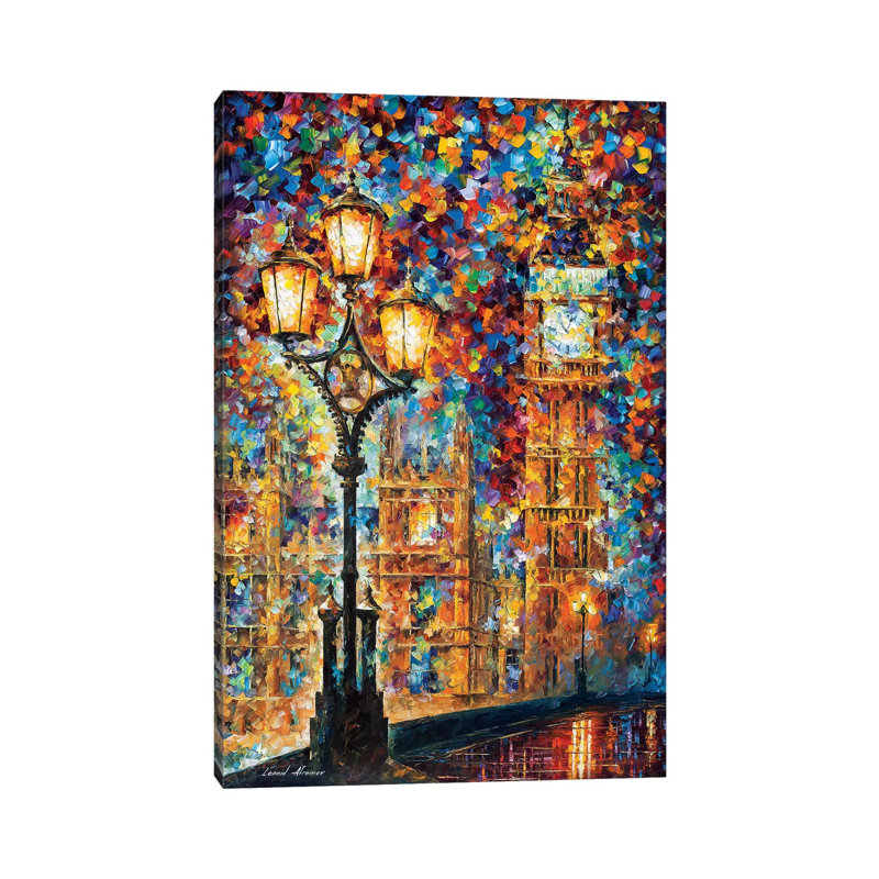 «London's Dreams» par Leonid Afremov - reproduction d'art, H 12 po x l 8 po x P 0,75 po, Toile tendue, Pas de tapis