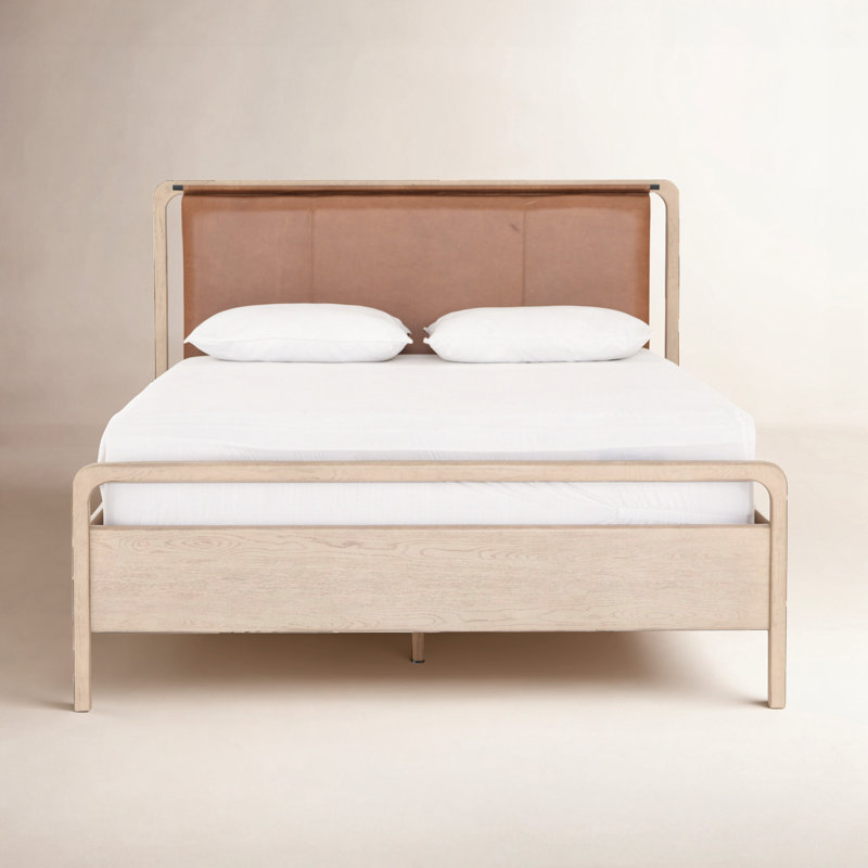 Karsten Upholstered Platform Bed, King, Chaps Sand/Yucca Oak Veneer