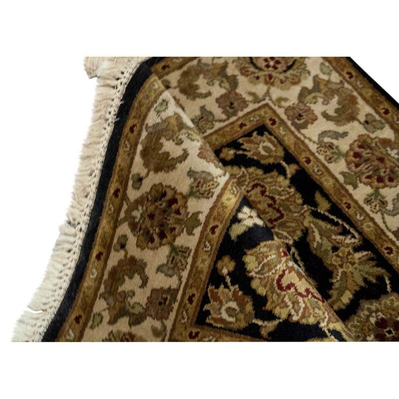Tapis noir / ivoire / brun noué à la main de haute qualité