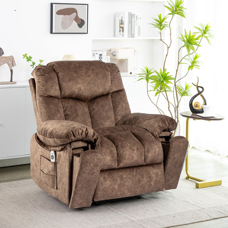 Velvet Power Lift Recliner Chair with Massage and Heat for Elderly, Pillow Included Latitude Run Fabric: Brown Velvet