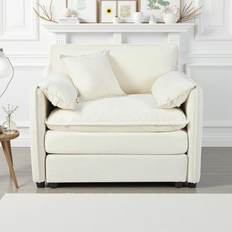 Fauteuil d'appoint surdimensionné en chenille surdimensionné, Chenille beige, 1