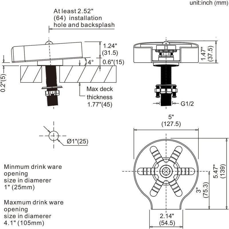 Brushed Nickel Stainless Steel Glass Rinser with Silicone Blade