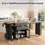 Îlot de cuisine 78,3 po avec 2 tabourets - table extensible, armoire, tiroirs, tablettes, chariot mobile blanc-2075725371