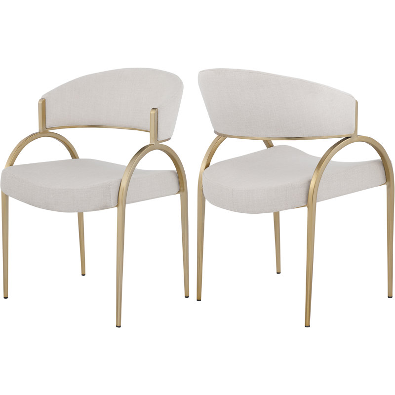 17.72'' H Upholstered Metal Armchair, Beige Linen Textured Fabric, Brushed Brass