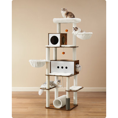 77.5” Multi-Level Cat Tree with Sisal Scratching Post, Ramp and Perch Bed