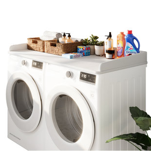 Dryer Countertop, Laundry Wood Shelf Topper With Edge, 54" Width X 26.7" Depth Cover Guard Organizer For Washer And Dryer Laundry Hamper Counter Storage Organization (White)