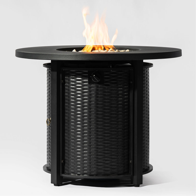 Table de feu ronde de 32 pouces avec hauteur de flamme réglable, personnalisez vos pierres de lave extérieures, créant un espace de vie chaleureux et invitant