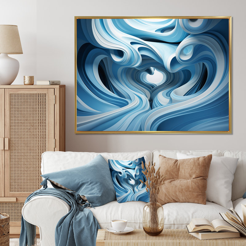 «Op Blue Focus II», reproduction sur toile, H 34 po x l 44 po x P 1,5 po, Cadre flottant doré
