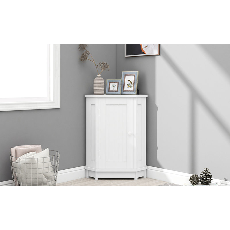 Élégante armoire de salle de bain blanche - Conception triangulaire, tablettes réglables pour un look chic, étagères de commode modernes, spacieuses et pratiques