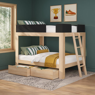 Mid-Century Modern Full Over Full Bunk Bed with Storage Drawers