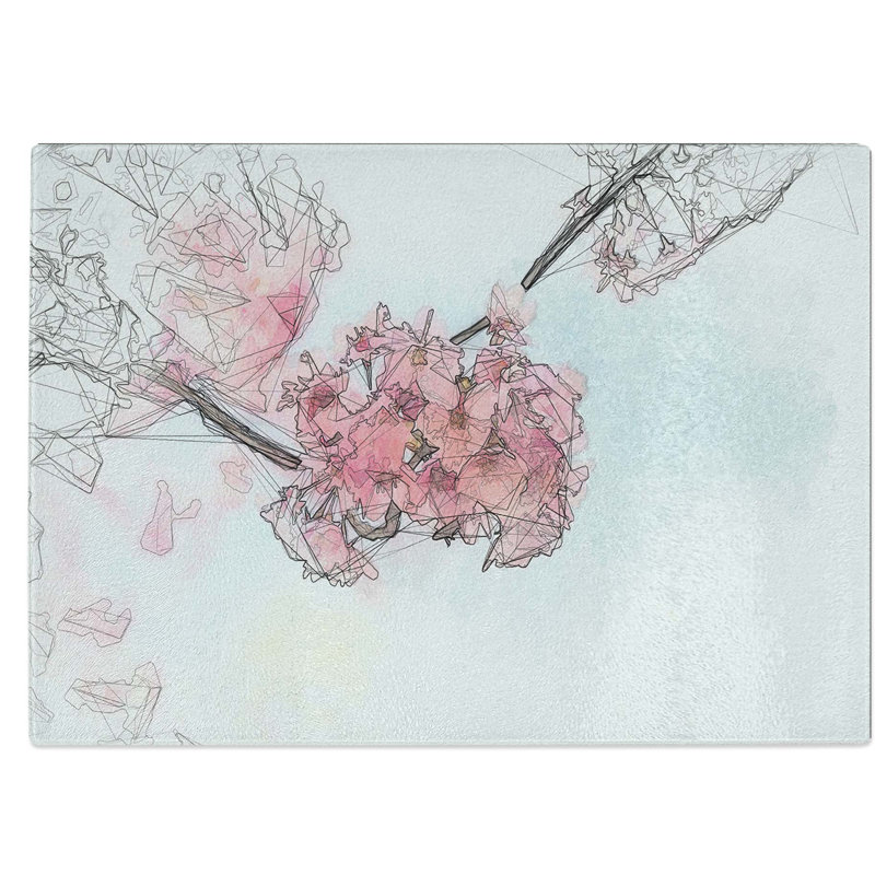 Tempered Glass Sakura Blossom Tree in Bloom Chopping Board, 39 cm W x 28.5 cm L