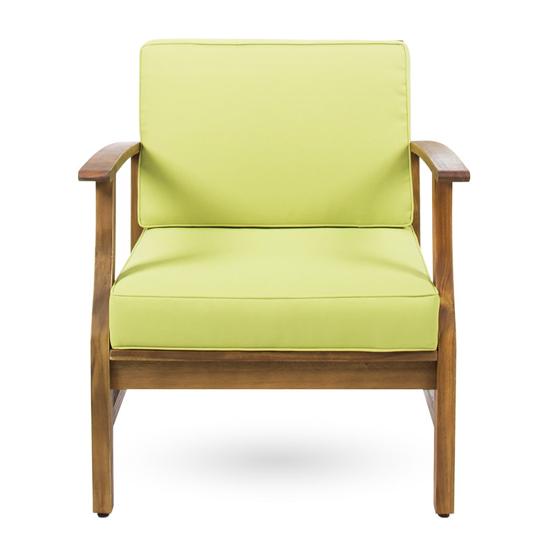 Acacia Wood Club Chairs with Green Cushions, Set of 2