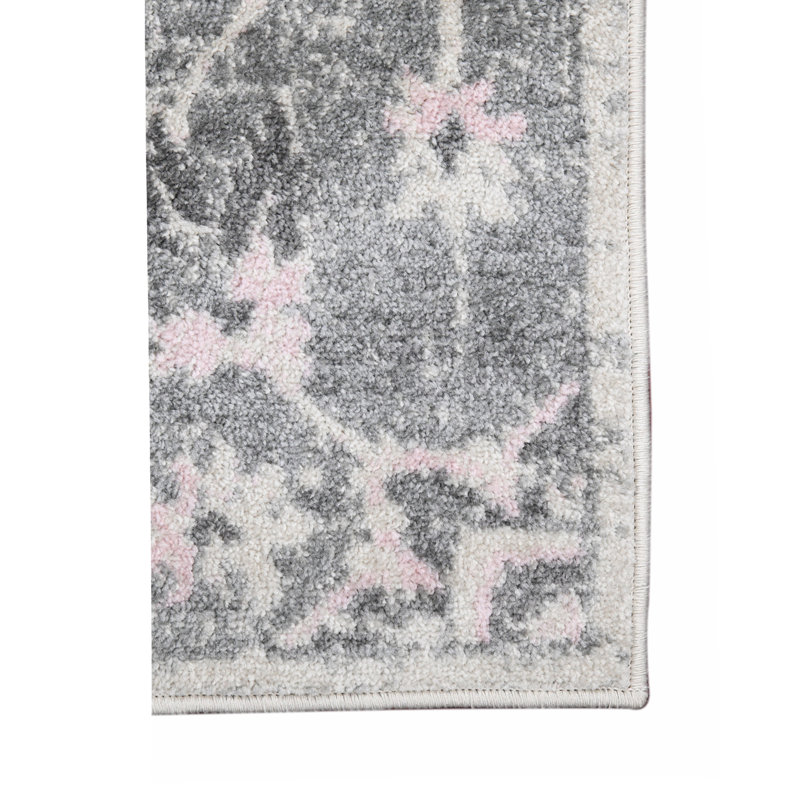 Nieve Traditional Medallion Durable Performance Gray/ Light Pink Area Rug