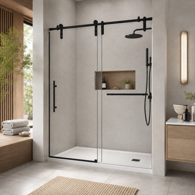 56-60" W x 66" H Frameless Sliding Bathtub Door with 8mm Clear Tempered Glass and Matte Black Stainless Steel Hardware