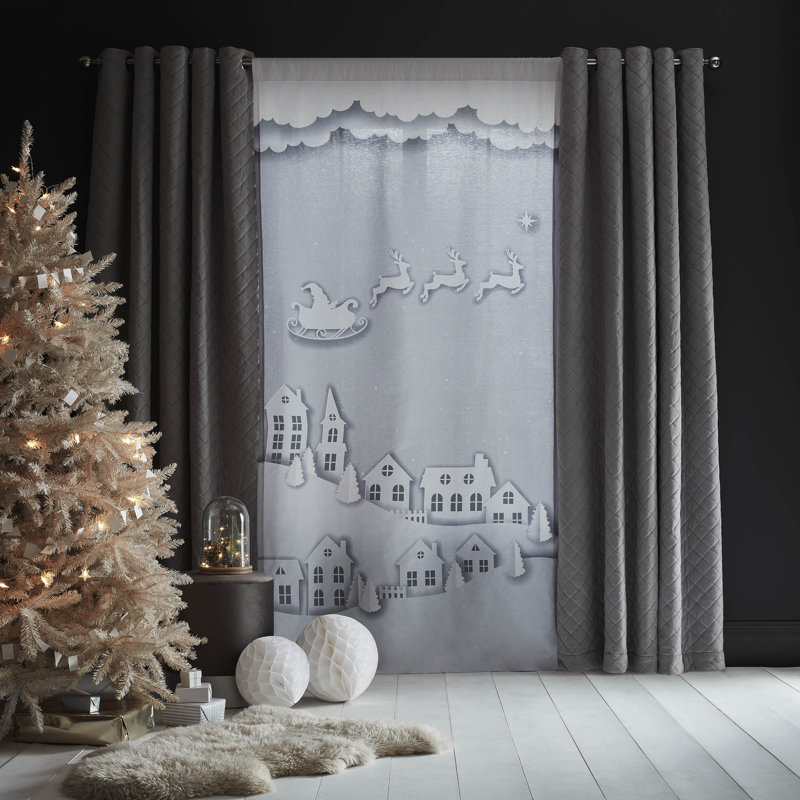 Santas Chirtsmas Rooftops Winter Scene Curtain Panel