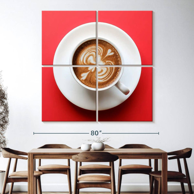 Café Yarlin sur fond rouge, H 74 po x l 74 po