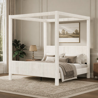 Lit à baldaquin en velours côtelé à côtes verticales, lit plateforme capitonné avec haute tête et pied de lit rembourrés, sommier à lattes en bois silencieux, aucun sommier tapissier nécessaire pour la décoration de la chambre