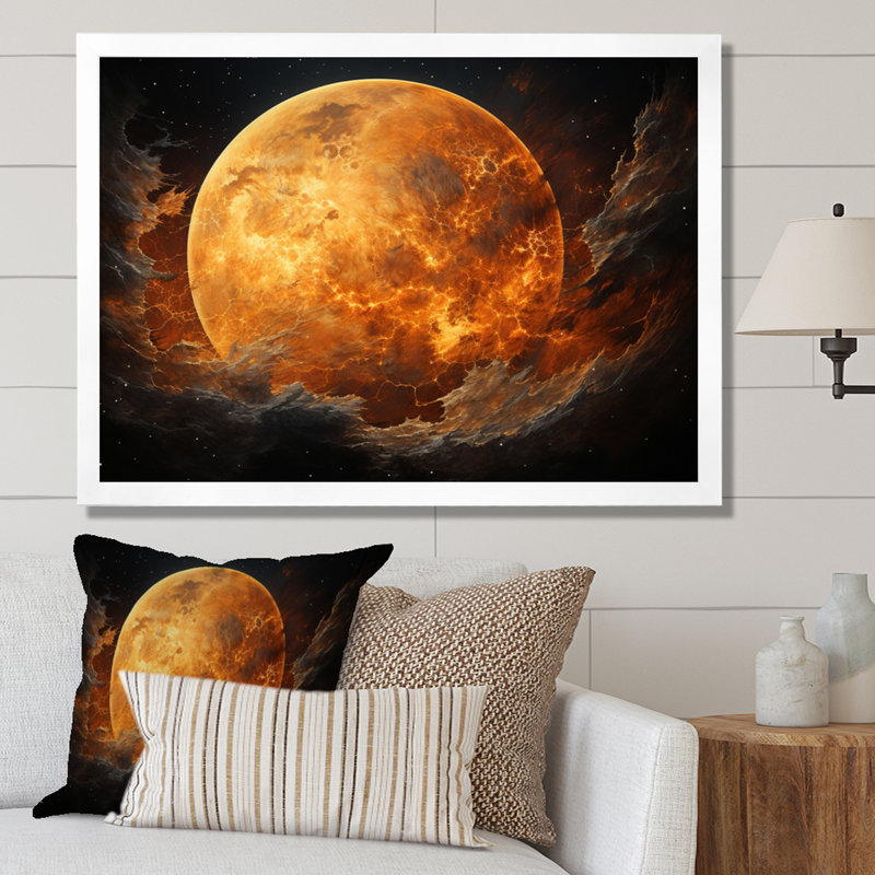 Planète Titan Misty Fiery sur toile, H 12 po x l 20 po x P 1 po, Cadre simple blanc