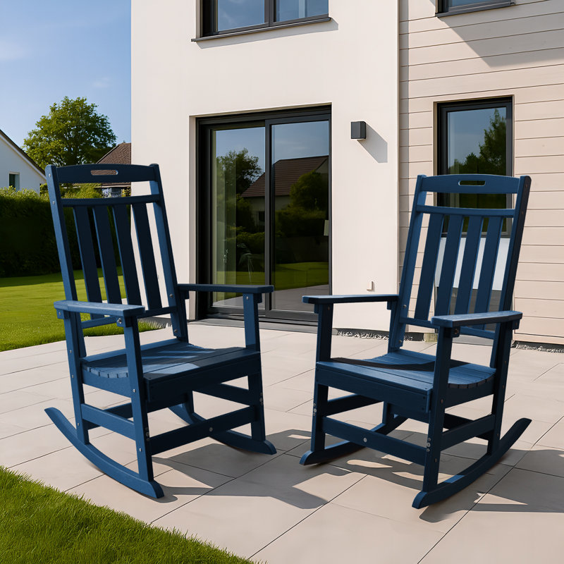 HDPE All-Weather Outdoor Rocking Chair, Porch Deck Rocker,2 Pack, Navy