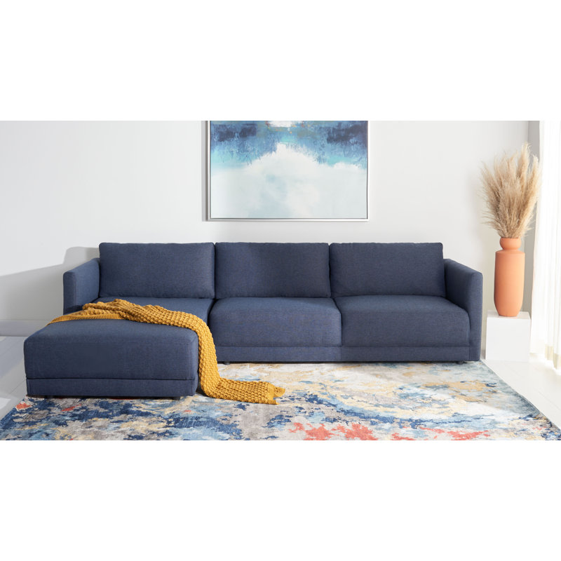 Kayden 117" Wide Sofa and Chaise, Dark Blue Linen Blend, Left Hand Facing