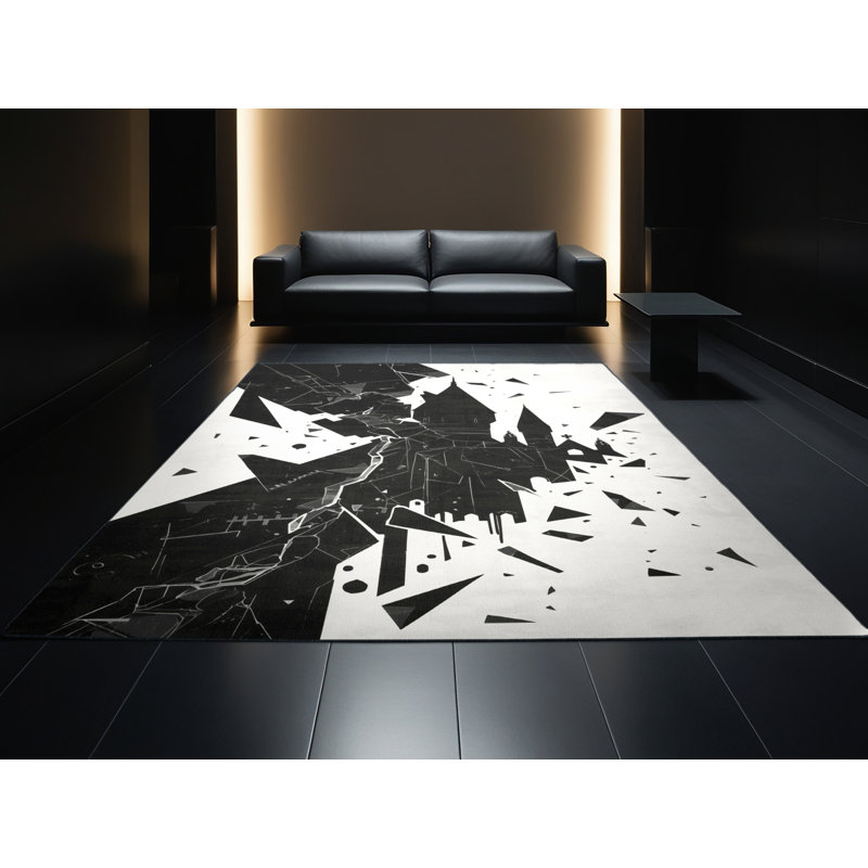 Tapis beige moelleux moelleux à motif abstrait moderne et doux Nailwell Castle, 3 X 5