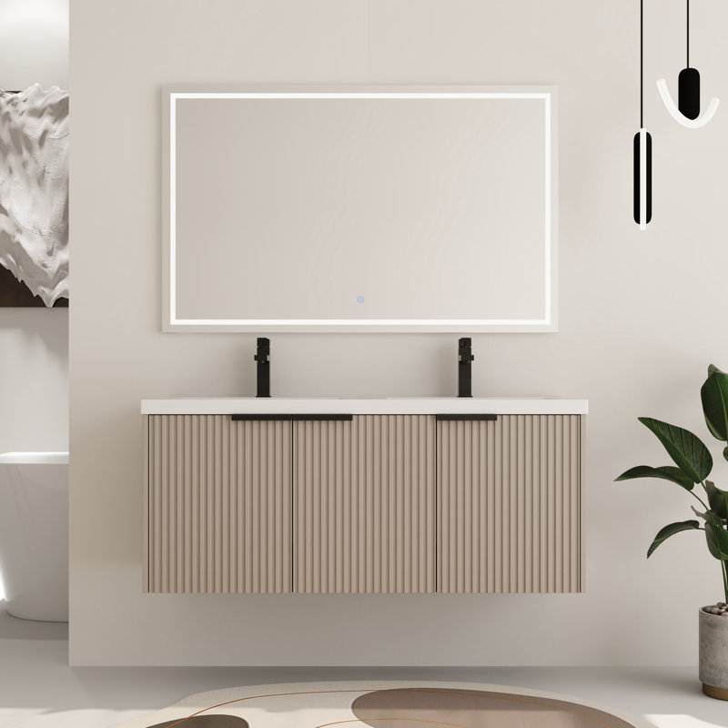  Larchdale 48'' Double Bathroom Vanity Set with Resin Sink Top, Khaki/Gold Black, 48"