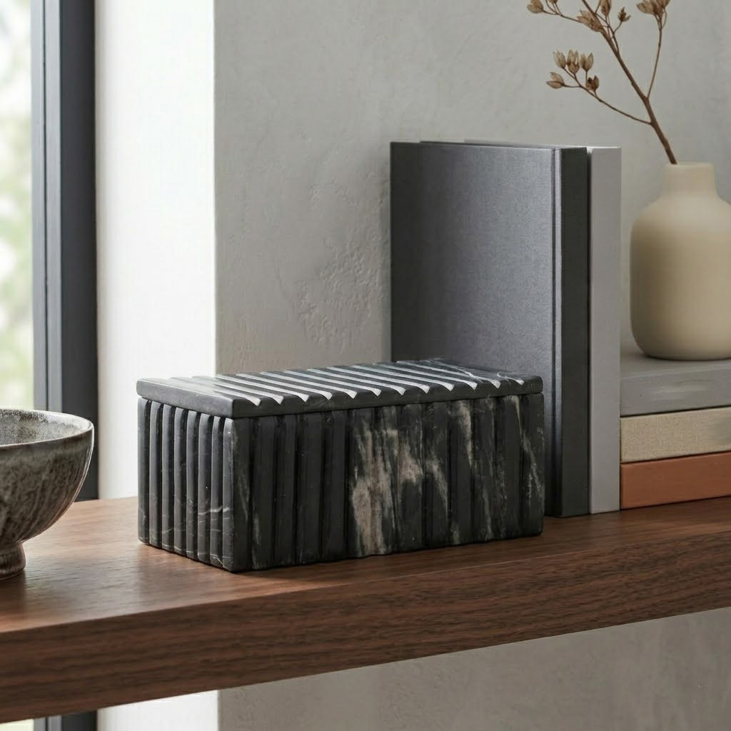 Textured Marble Storage Box, Black