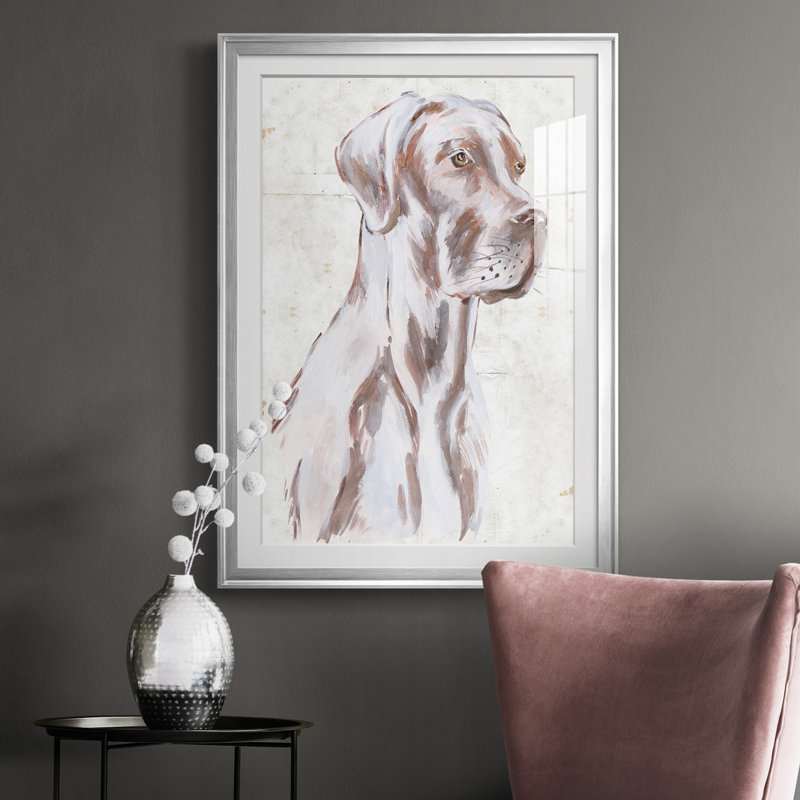 Chien assis IV - reproduction de cadre photo, H 24,5 po x l 18,5 po x P 1 po, Argent
