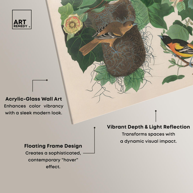 «Three Orioles», reproduction d'art acrylique par Art Remedy, H 20 po x l 16 po