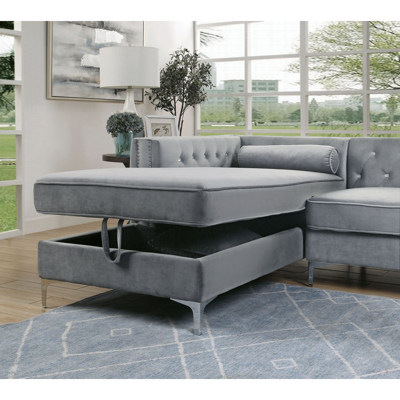 Ahearn Upholstered L-Shaped Sectional Left Hand Facing, Gray Flannelette