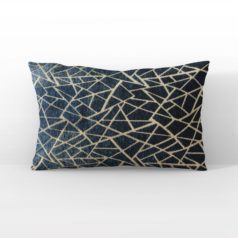 Coussin Plutus, Or / bleu marine géométrique, H 20 po x l 30 po, Forme rectangulaire