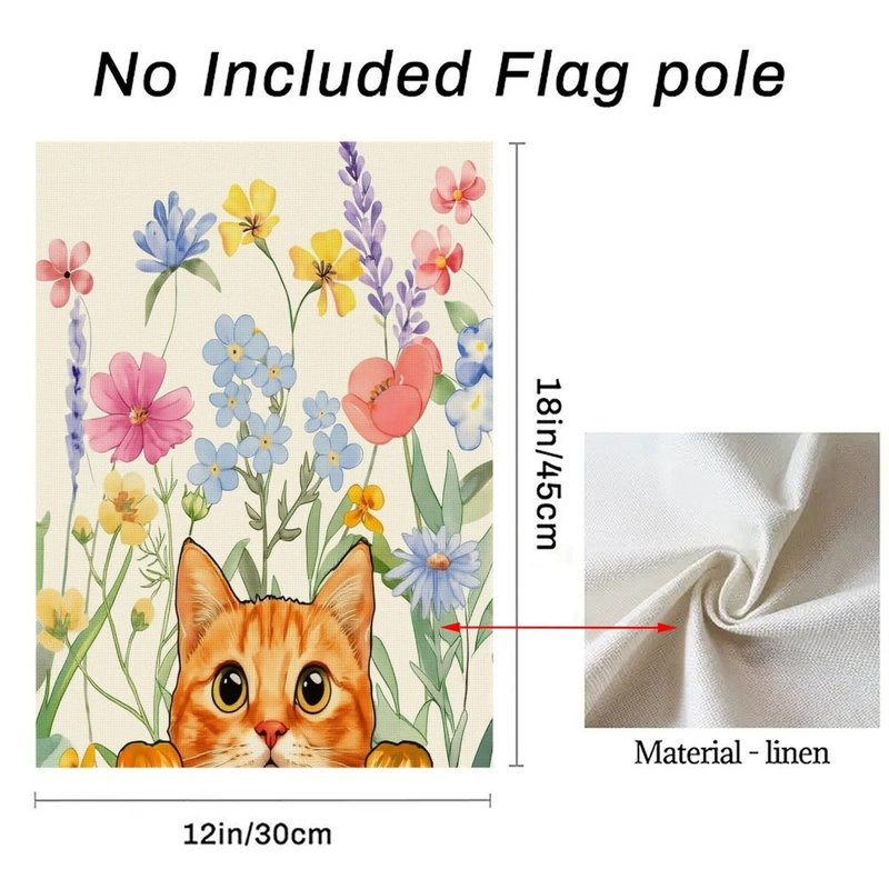 Mignon chat décoratif et aquarelle drapeau décoratif double face, 12 po x 18 po