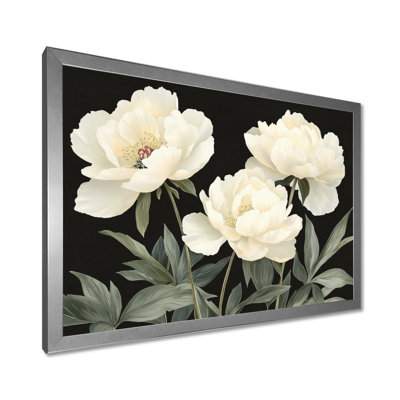 Inder noir blanc minuit pivoines II - pivoines, art mural pour le salon