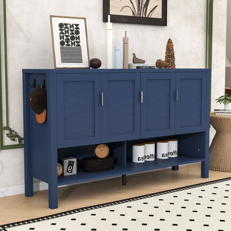 Storage Cabinet with Premium Finish and Stable Raised Legs, Navy Blue