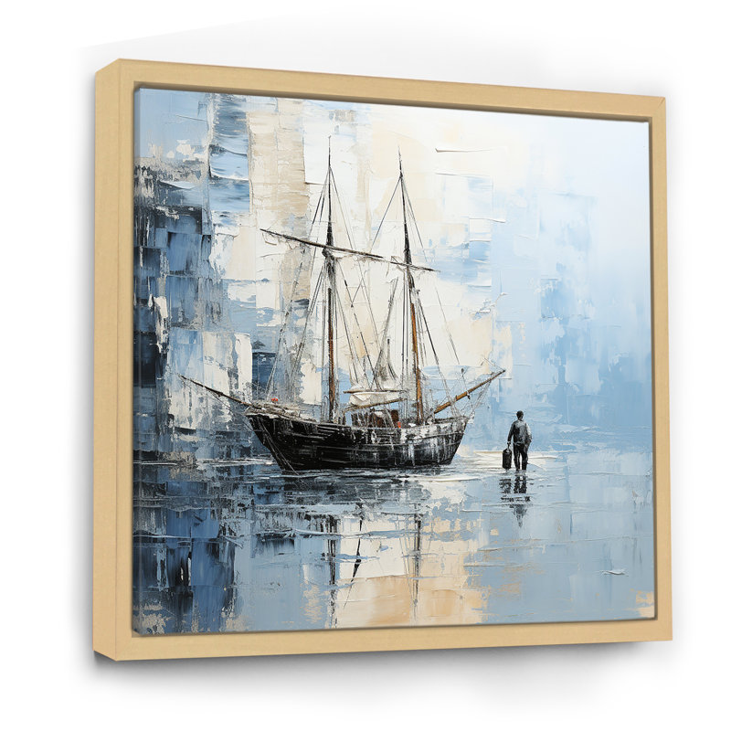 Minimalisme, paysage de pirate bleu et blanc - impressions murales nautiques et de plage, H 16 po x l 16 po x P 1 po