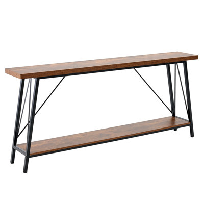 Table de console étroite, 70,9 pouces derrière la table de canapé, table d'entrée longue à 2 niveaux et table de couloir mince, table de canapé étroite avec structure en métal, pour le hall d'entrée, le couloir, le salon et la chambre à coucher